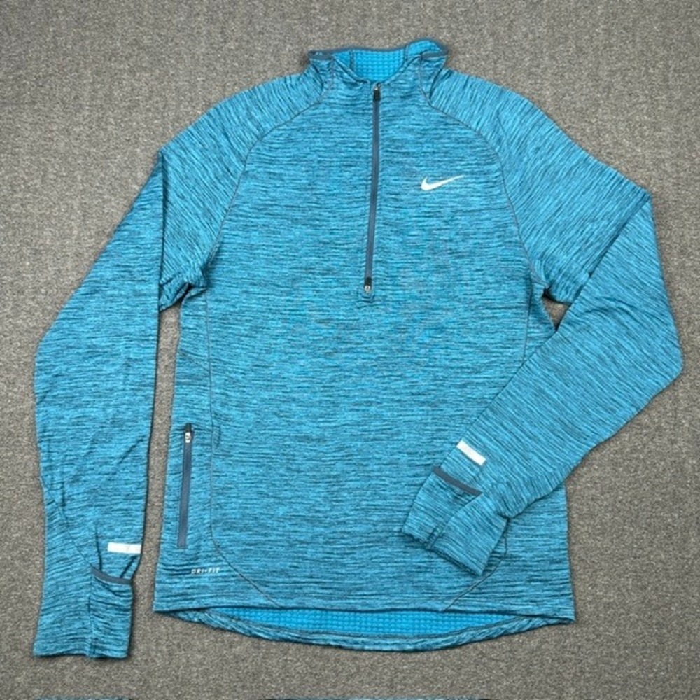 Nike Dri Fit Element Sphere Half Zip Running Top Small Blue Heather 3D Waffle